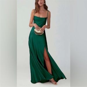 Fame and Partners Strappy Draped Gown in Dark Green, Size 2